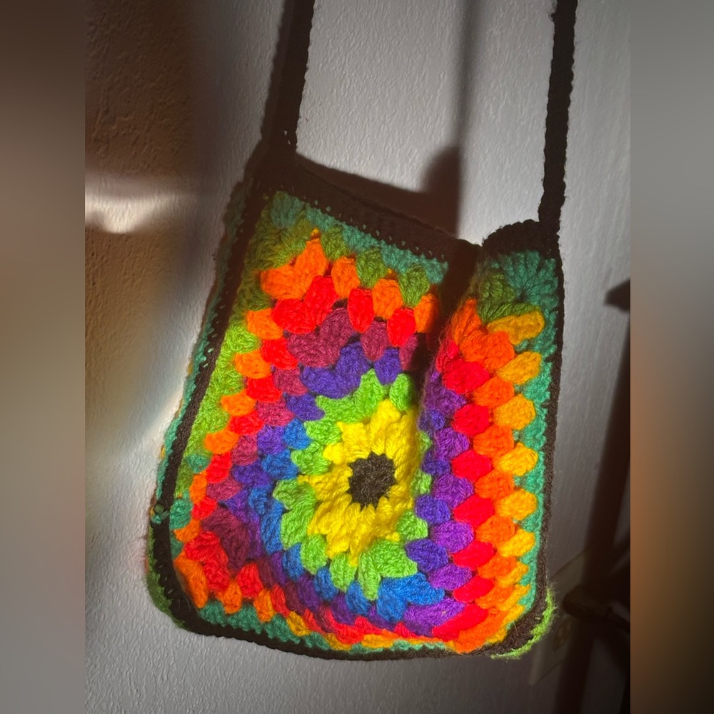 Handmade Multicoloured Rainbow Crochet Shoulder Bag Crossbody